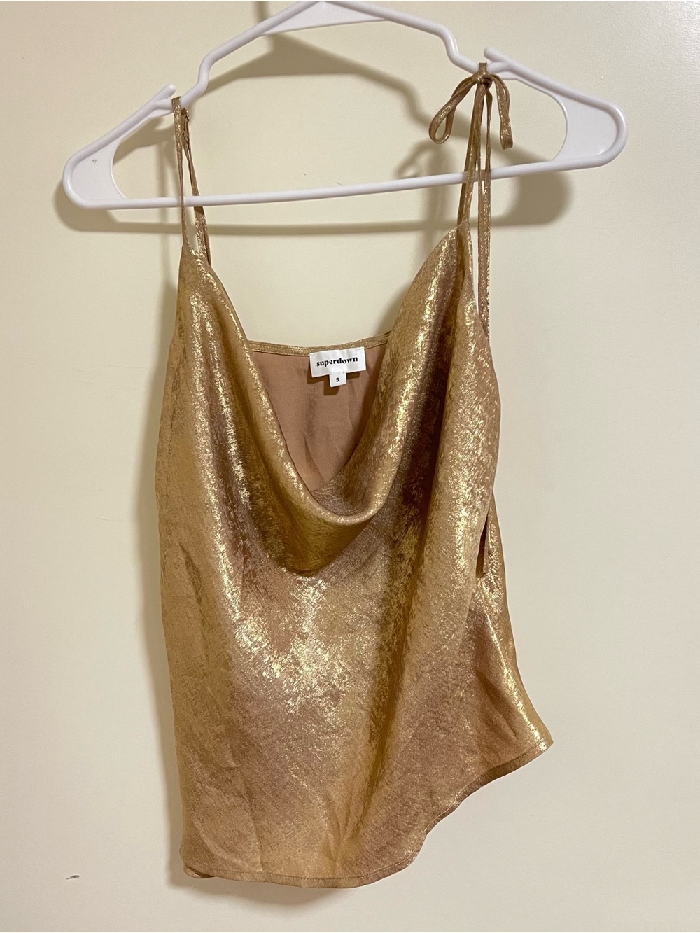 Superdown Paz Tank Top Gold Cowl Neck Adjustable Spaghetti Straps Women's Small